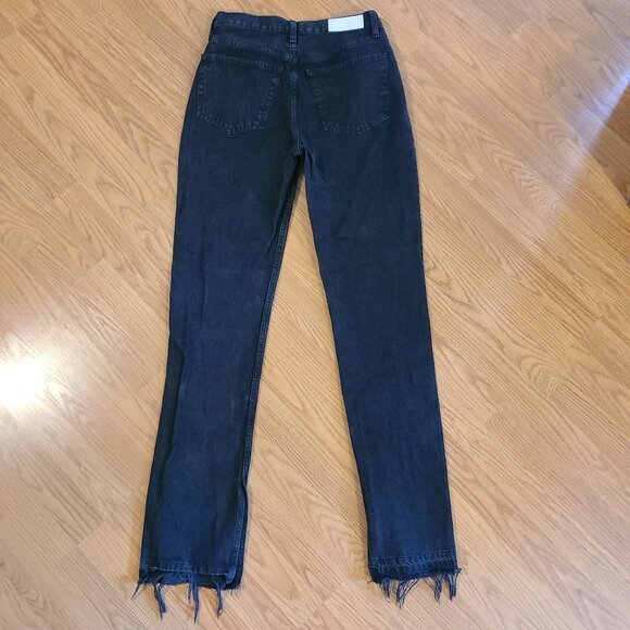 RE/DONE 70s HIGH-RISE SKINNY BOOT JEANS SPLIT HEM RIGID DENIM WASHED BLACK sz 26 - Picture 4 of 8